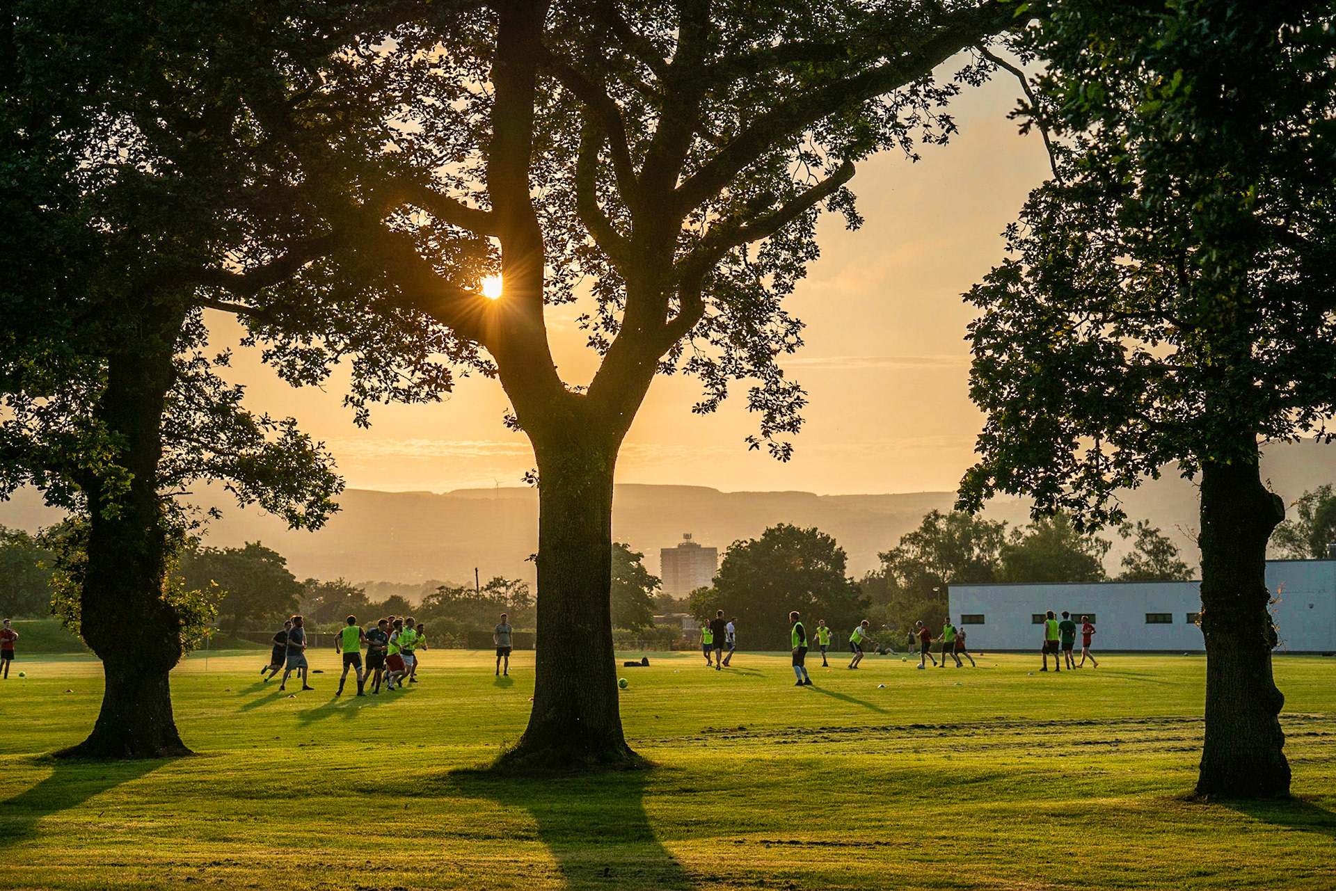 Football at sunset