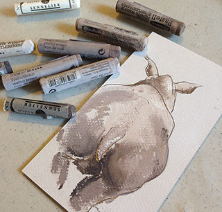 A quick pastel sketch of a baby hippo bum.