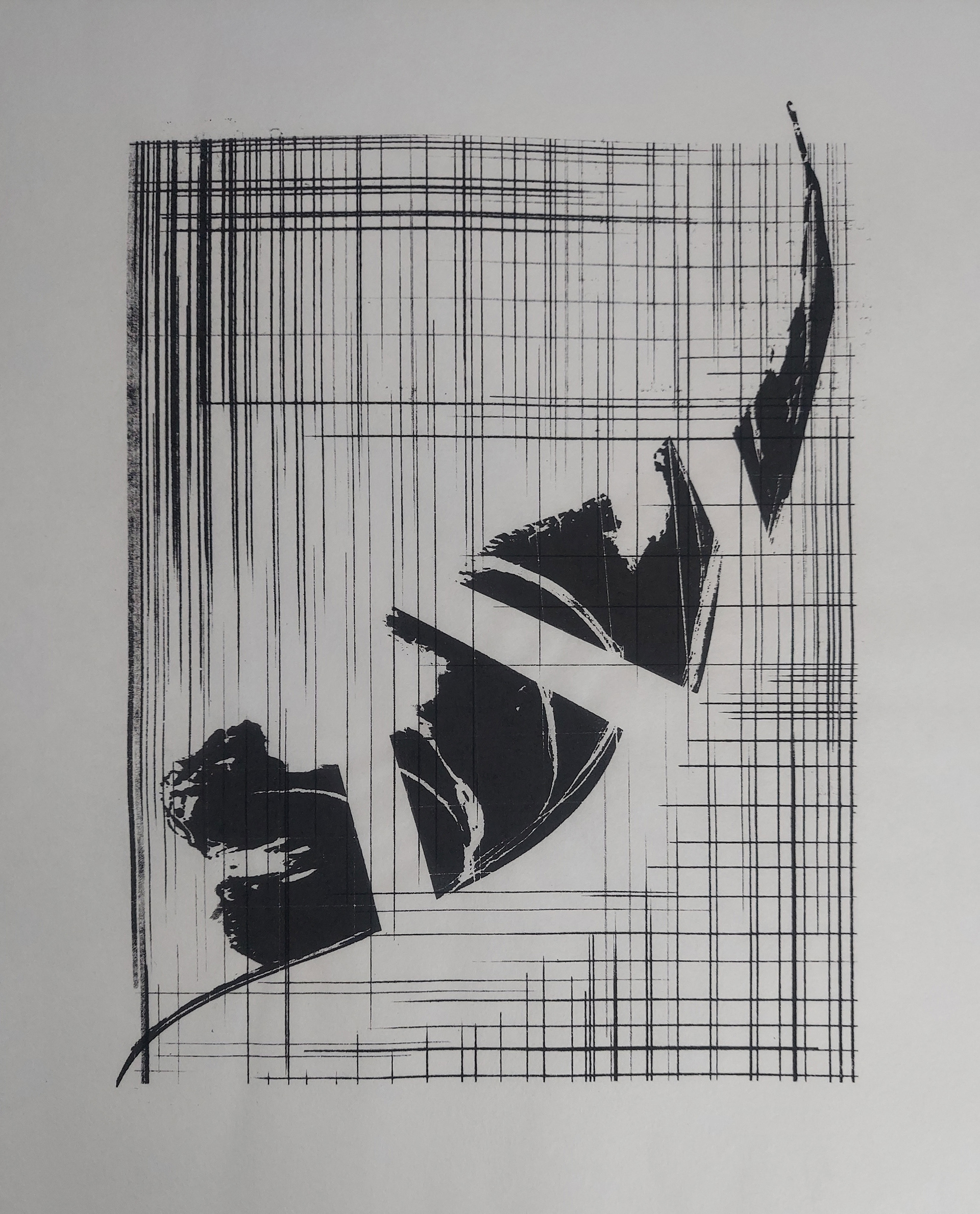 Leaf broken in four pieces with grid background