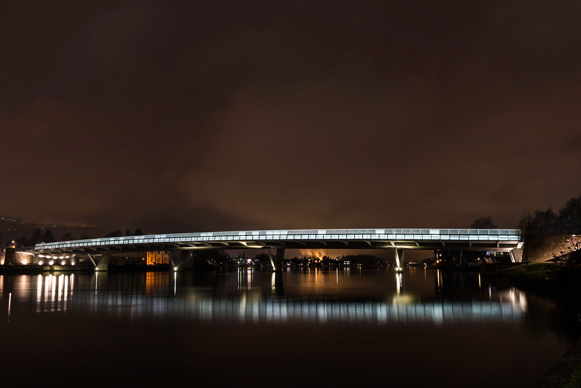 Night capture of Øvre Sund Bridge in Drammen, Norway.