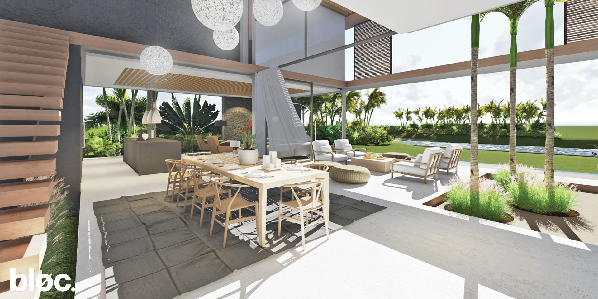 Modern double volume dining room