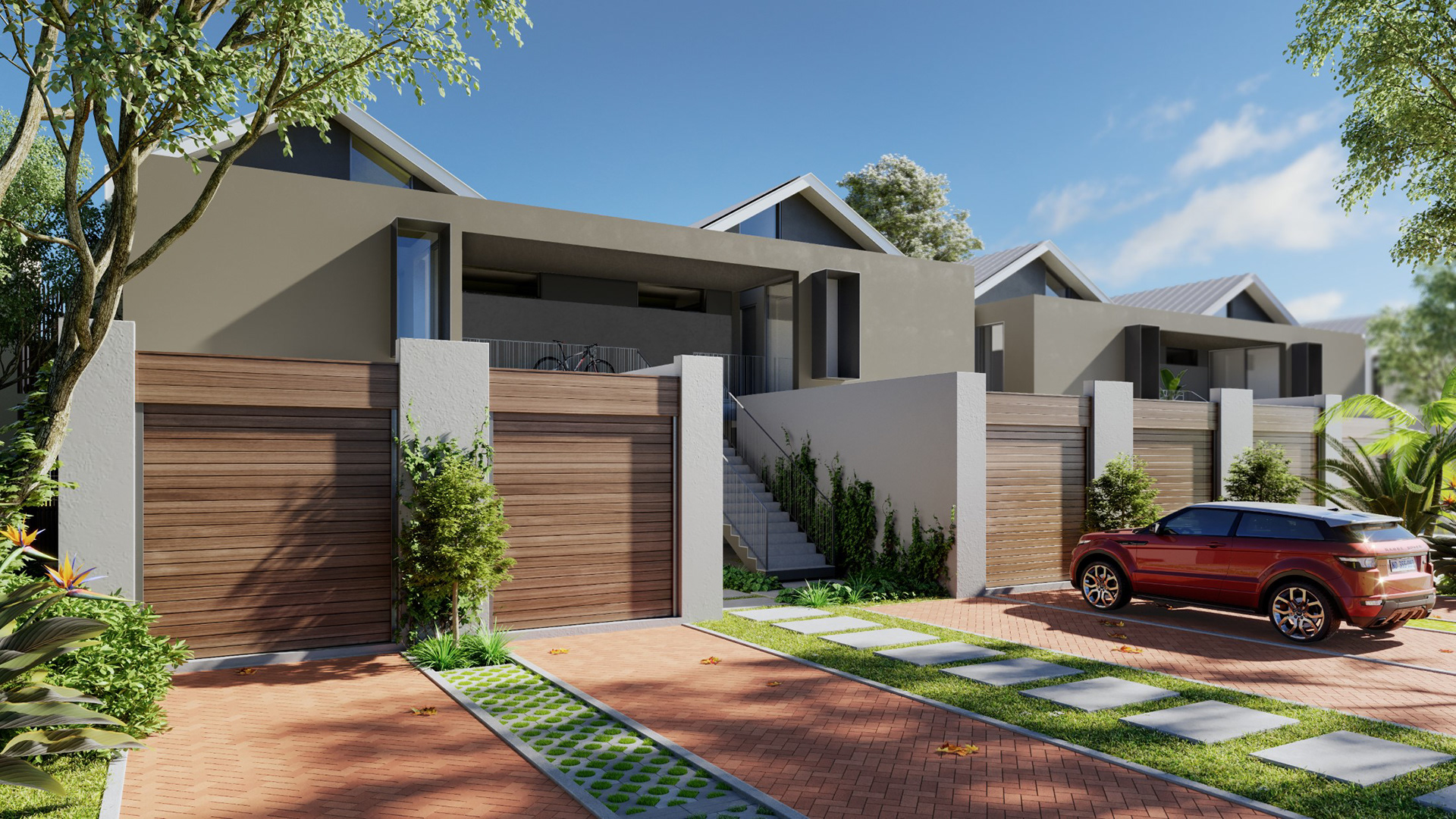 Modern single storey homes with garages below