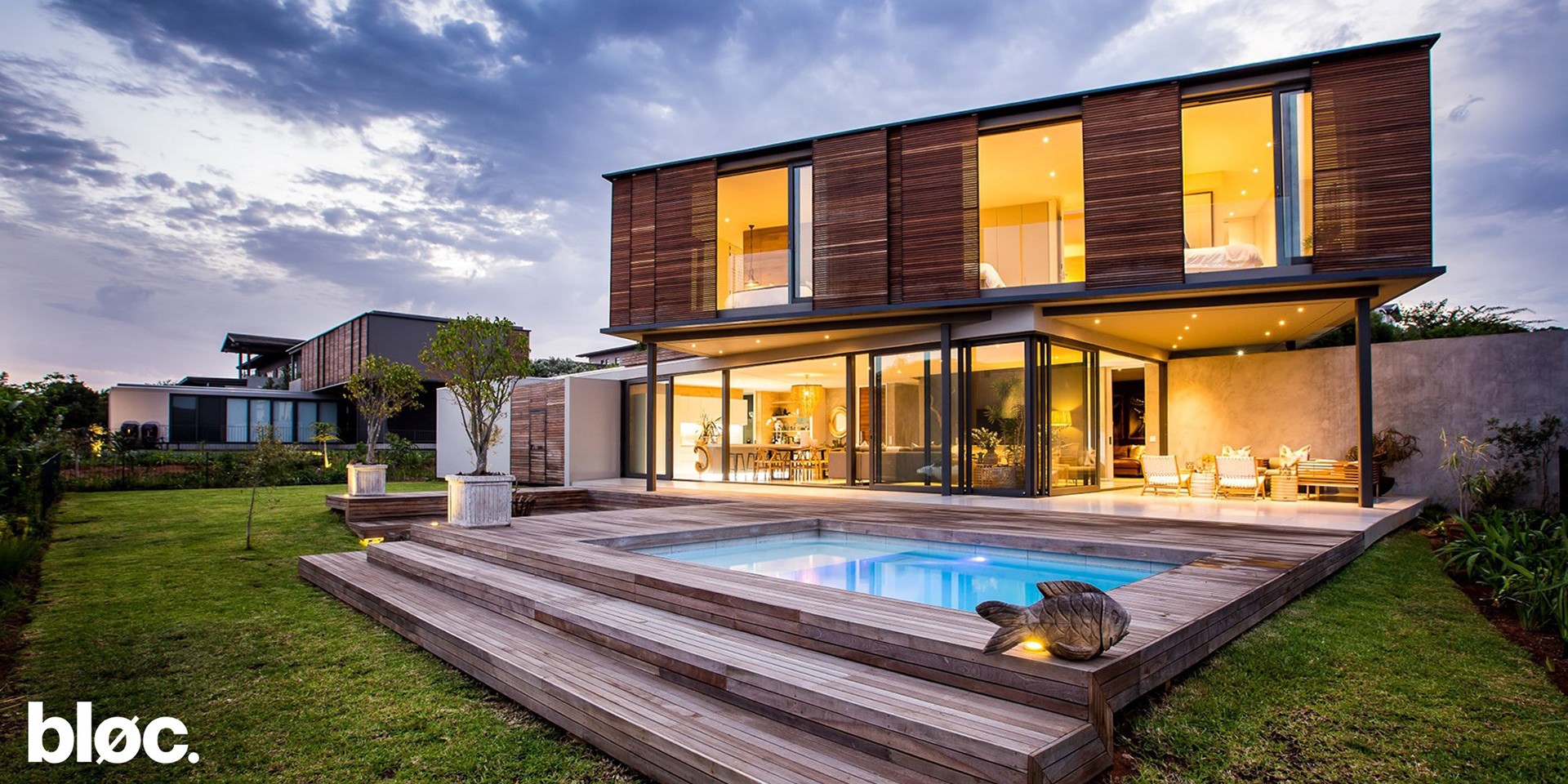 Modern double storey home with timber deck and pool