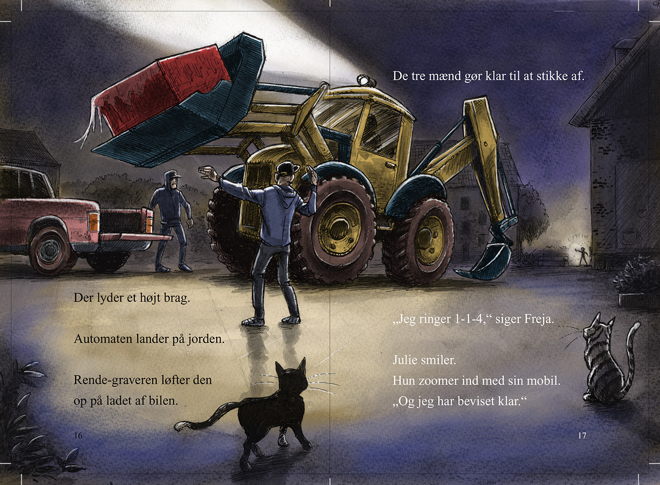 KLUB4, Per Østergaard, Forsideillustration, Tusch, pen, Photoshop, Forlaget Alinea, Ink, Alinea Publishing Company, Miwer, Cover art, Michael Wettendorff