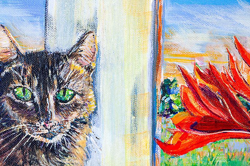 Diana Aungier Rose Artist Windowsill Cat With Red Amaryllis