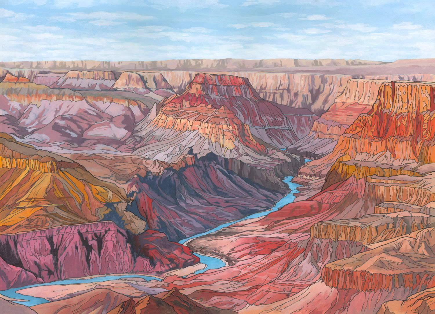 Canyon Drawing : How to draw horse shoe bend at grand canyon step by