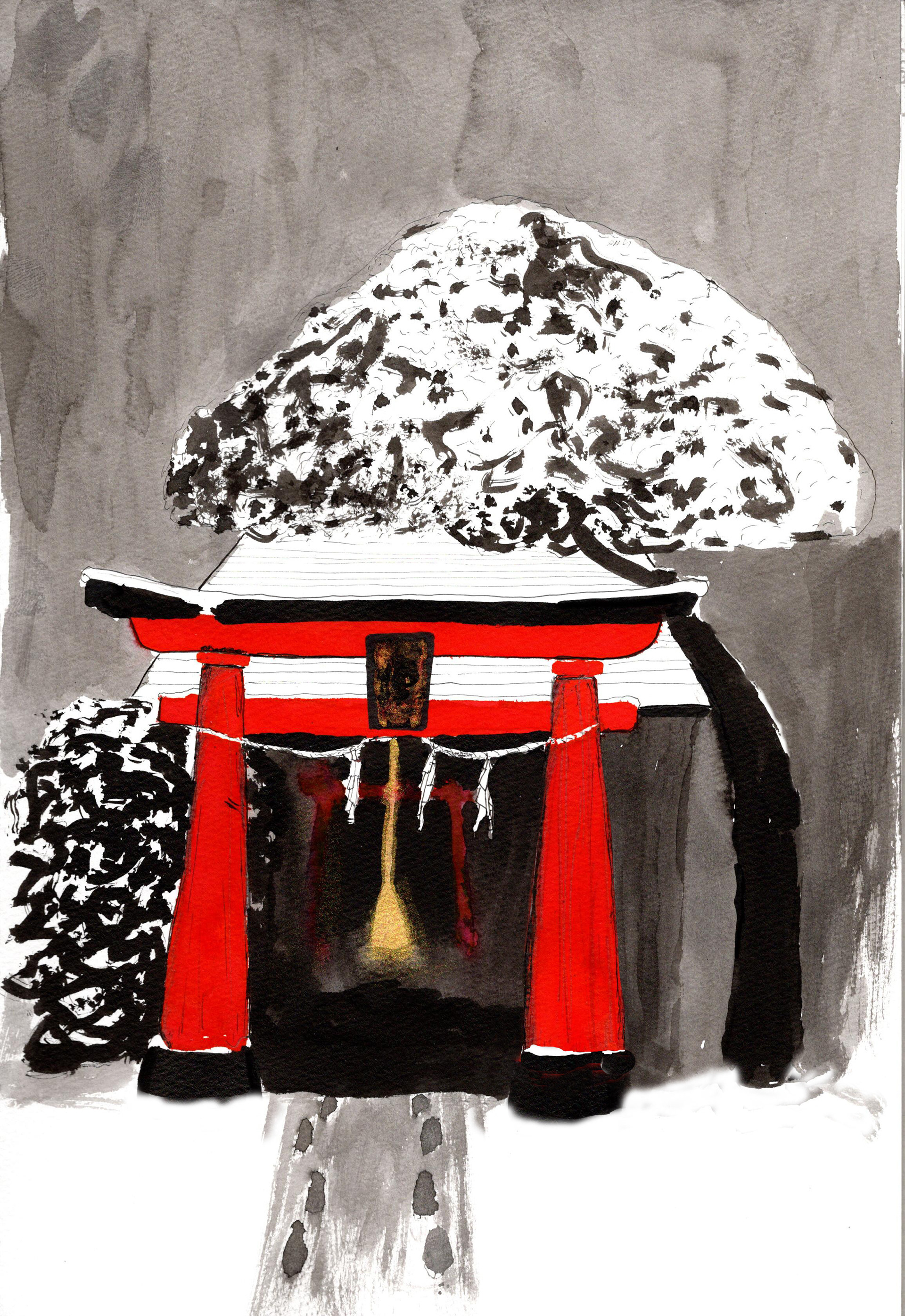 Temple winter, , ink on paper, 100x148mm