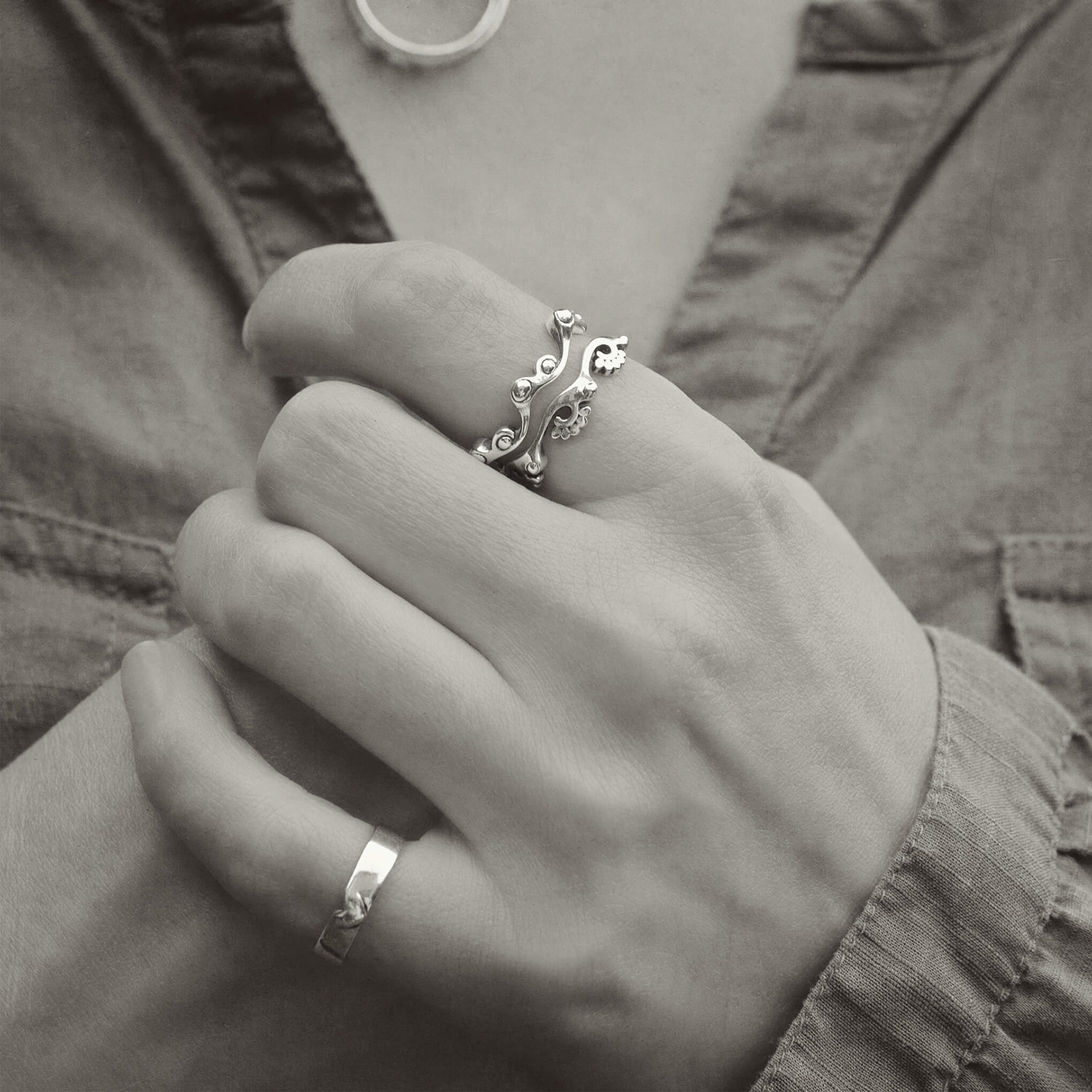 stackable ring set, leaves ring, twig ring, sterling silver ring, silver ring, unique jewellery
