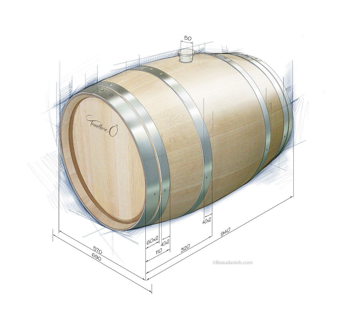 Bordeaux Export Our Bordeaux Export barrels are handcrafted from tight and medium grain French oak selected from the Vosges and Center of France forests. 225L capacity 27mm staves