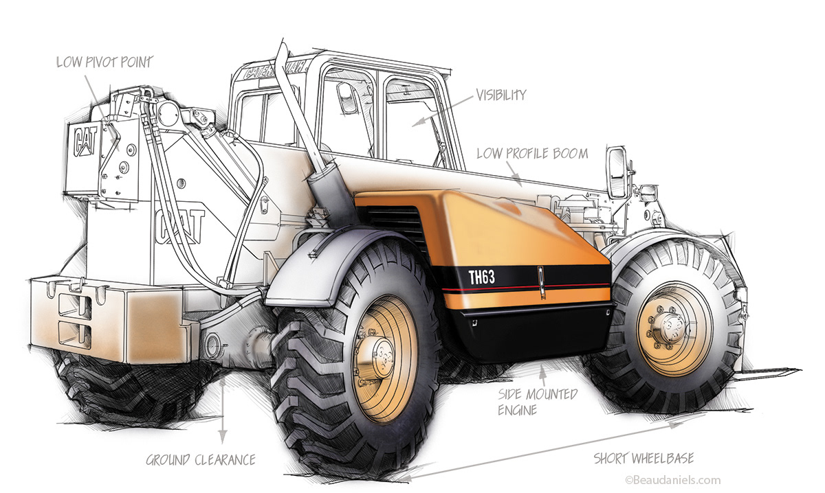 The final illustration as used by Caterpillar Trucks.