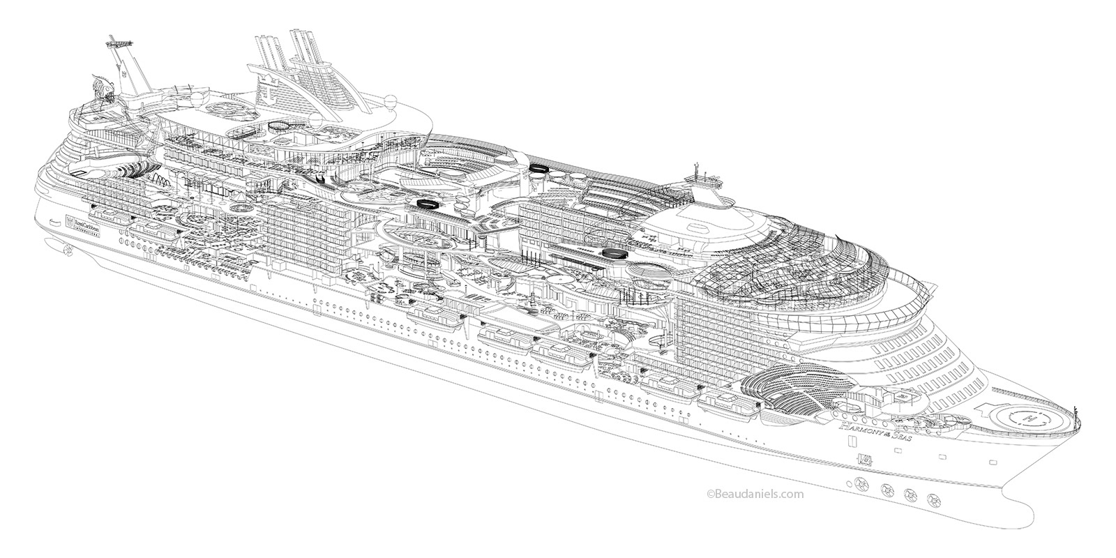 Line art for Royal Caribbean's Harmony of the Seas