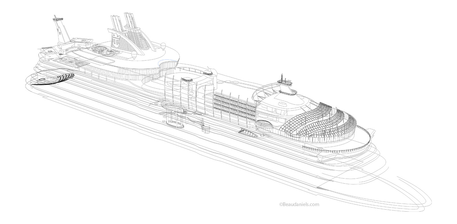 Partial line art, to show how the decks are being slowly brought together. Royal Caribbean Cruise line, Allure of the Seas