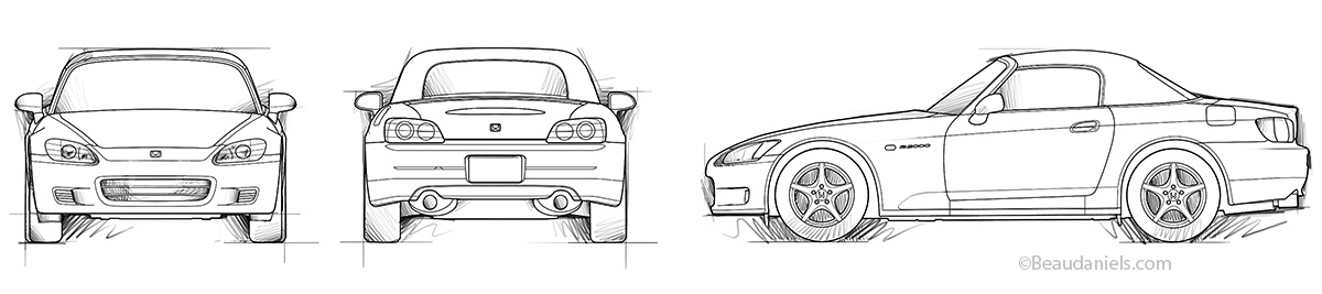 Honda S2000 profile drawings.