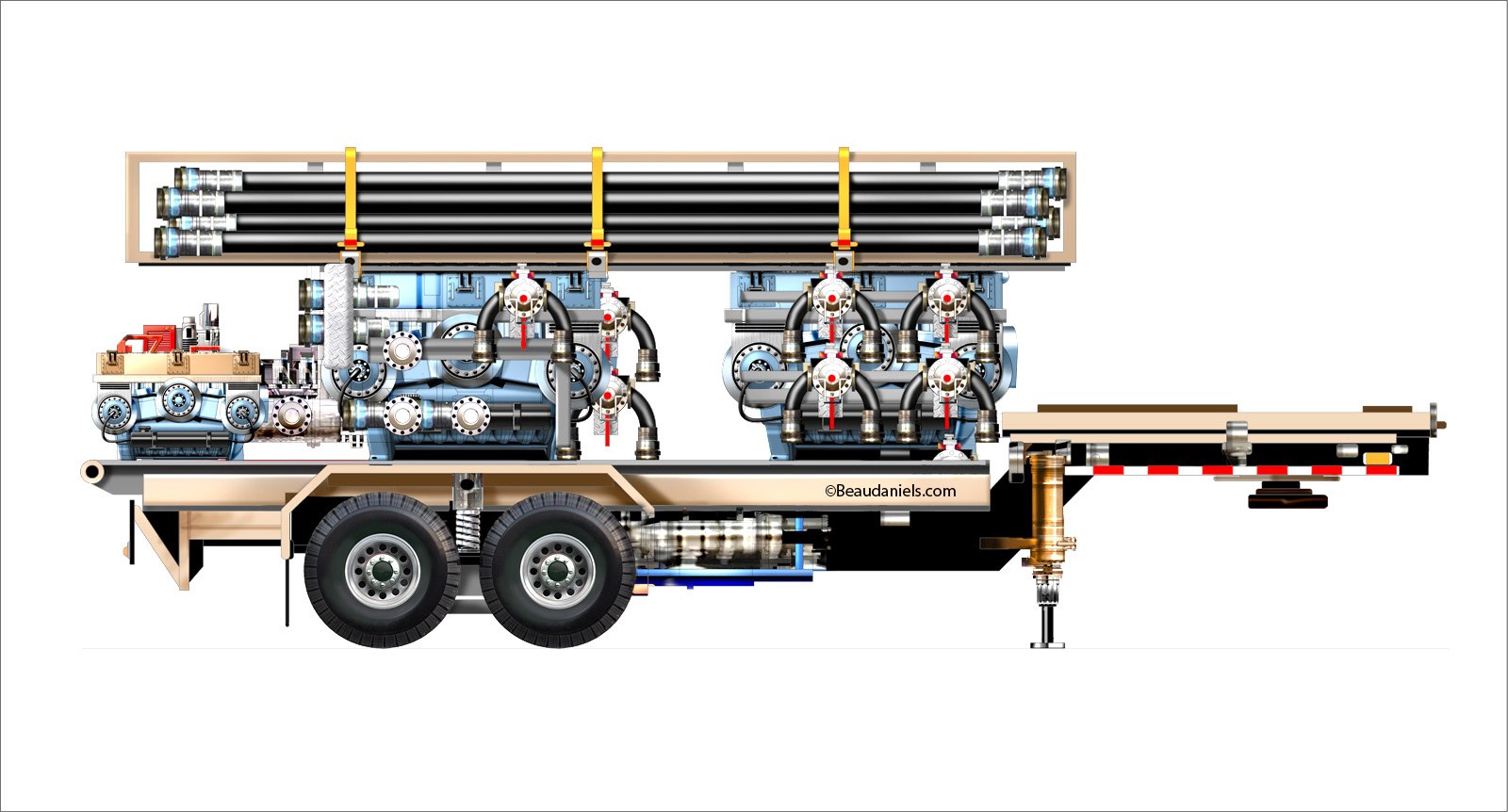 Oil field manifold truck, line art in illustrator, painted in photoshop.