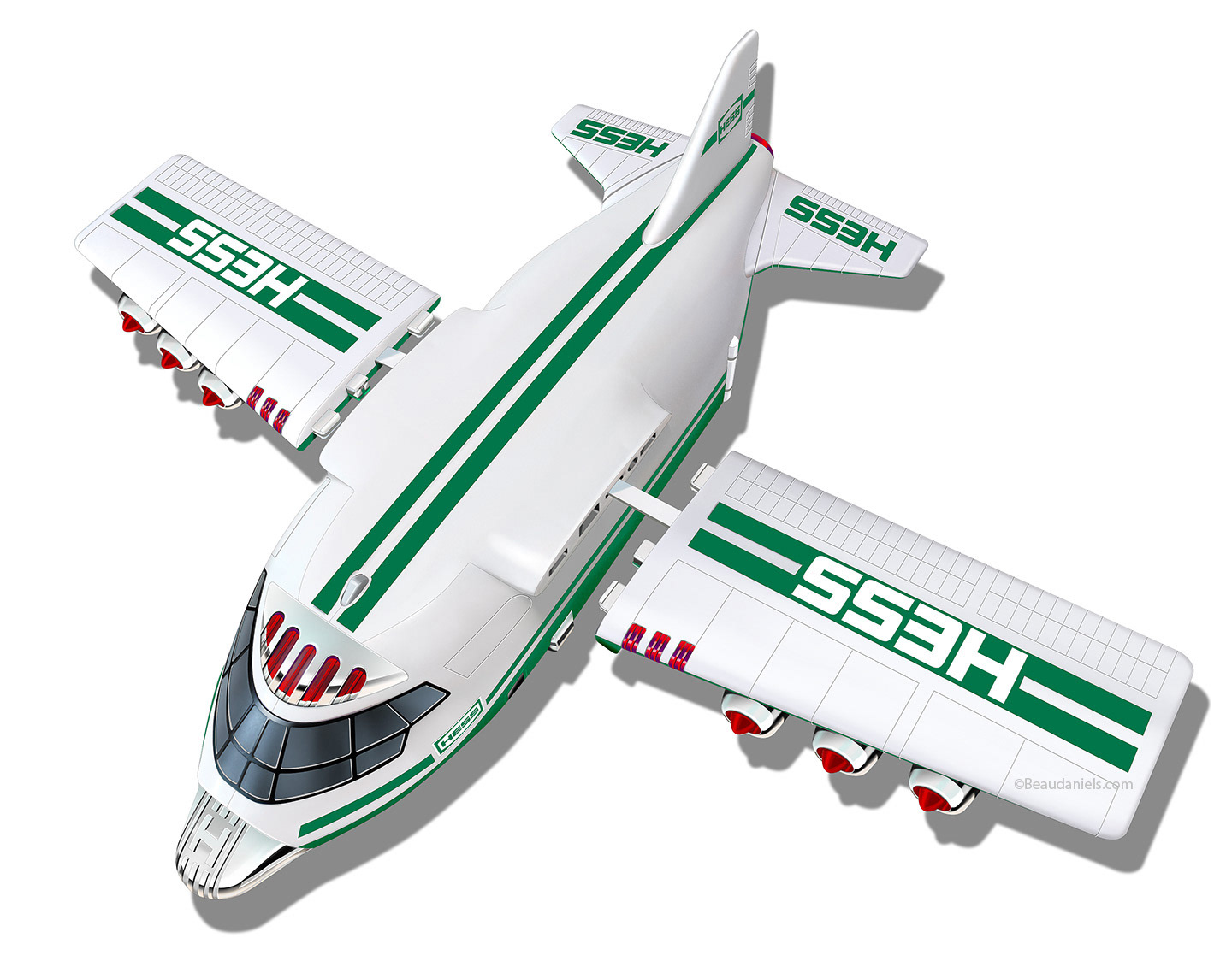 Hess packaging illustration. Cargo plane overhead view showing how the wings attach.