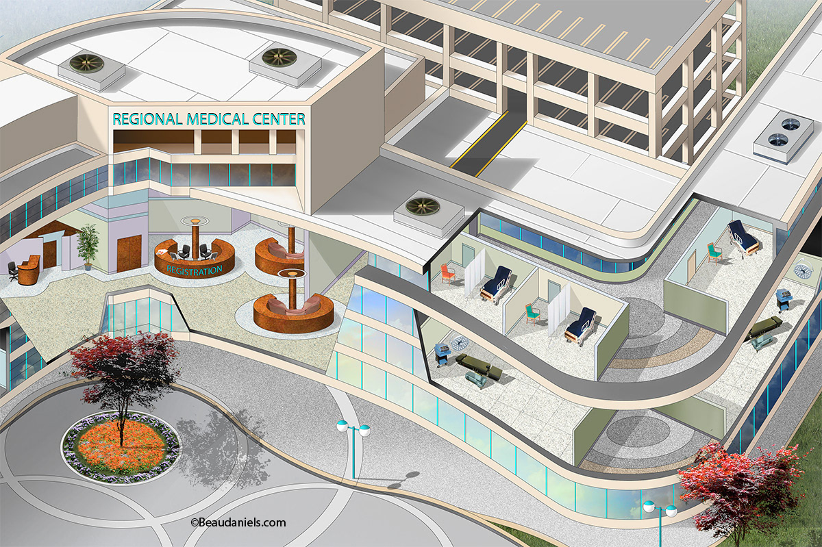 Close up of main entry way.medical center