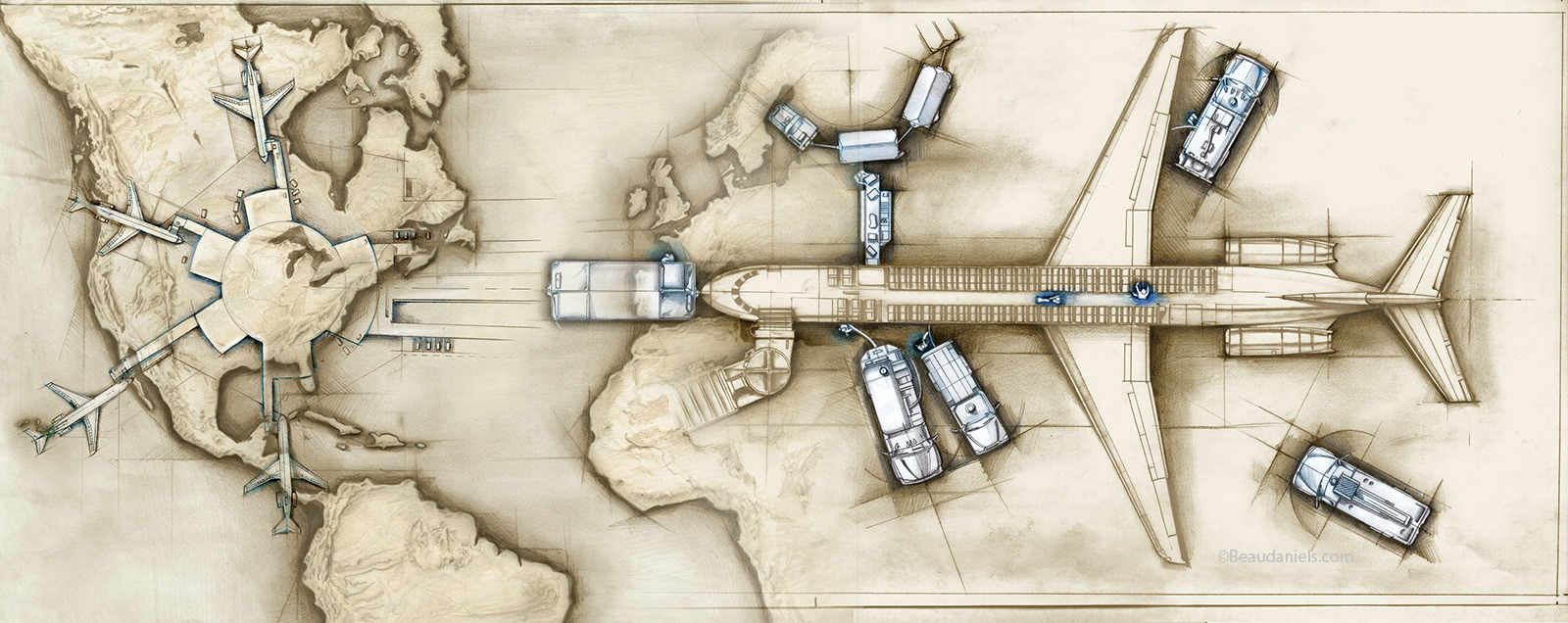 AMR division of American Airlines, overview illustration of airport operations.