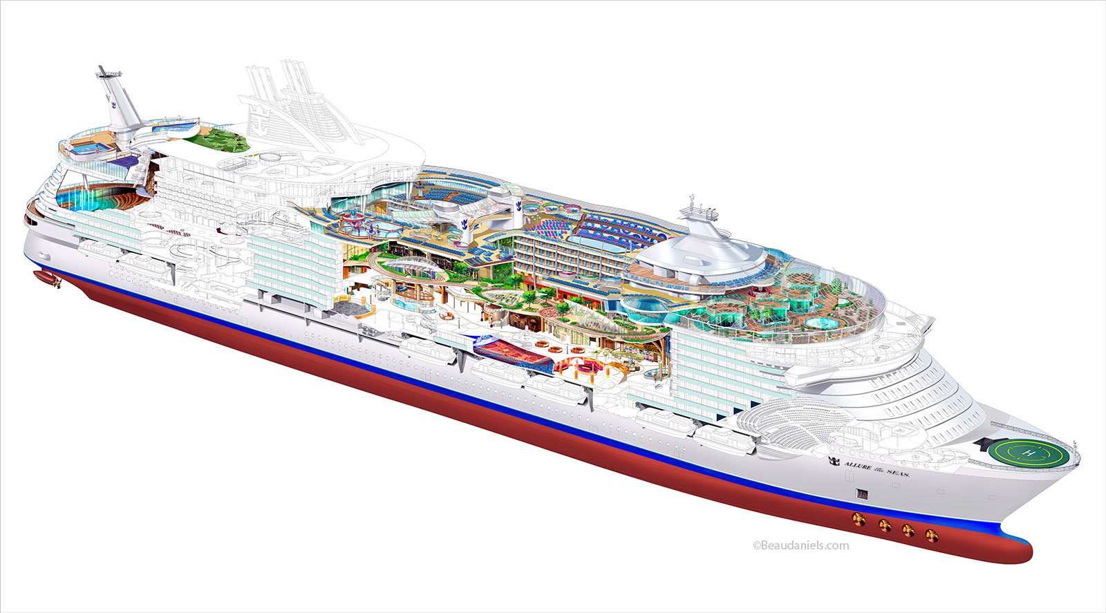 The client wanted to see progress work. Here is the partially completed illustration. Royal Caribbean Cruise line, Allure of the Seas