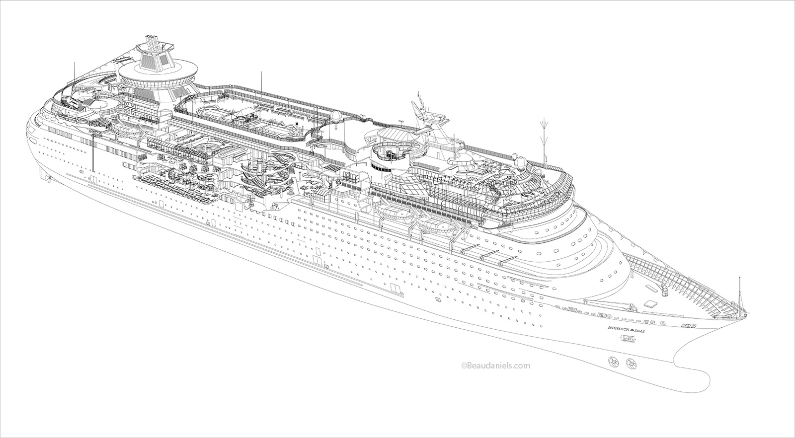 The final illustration line art, without all the guides and reference. Monarch of the Seas
