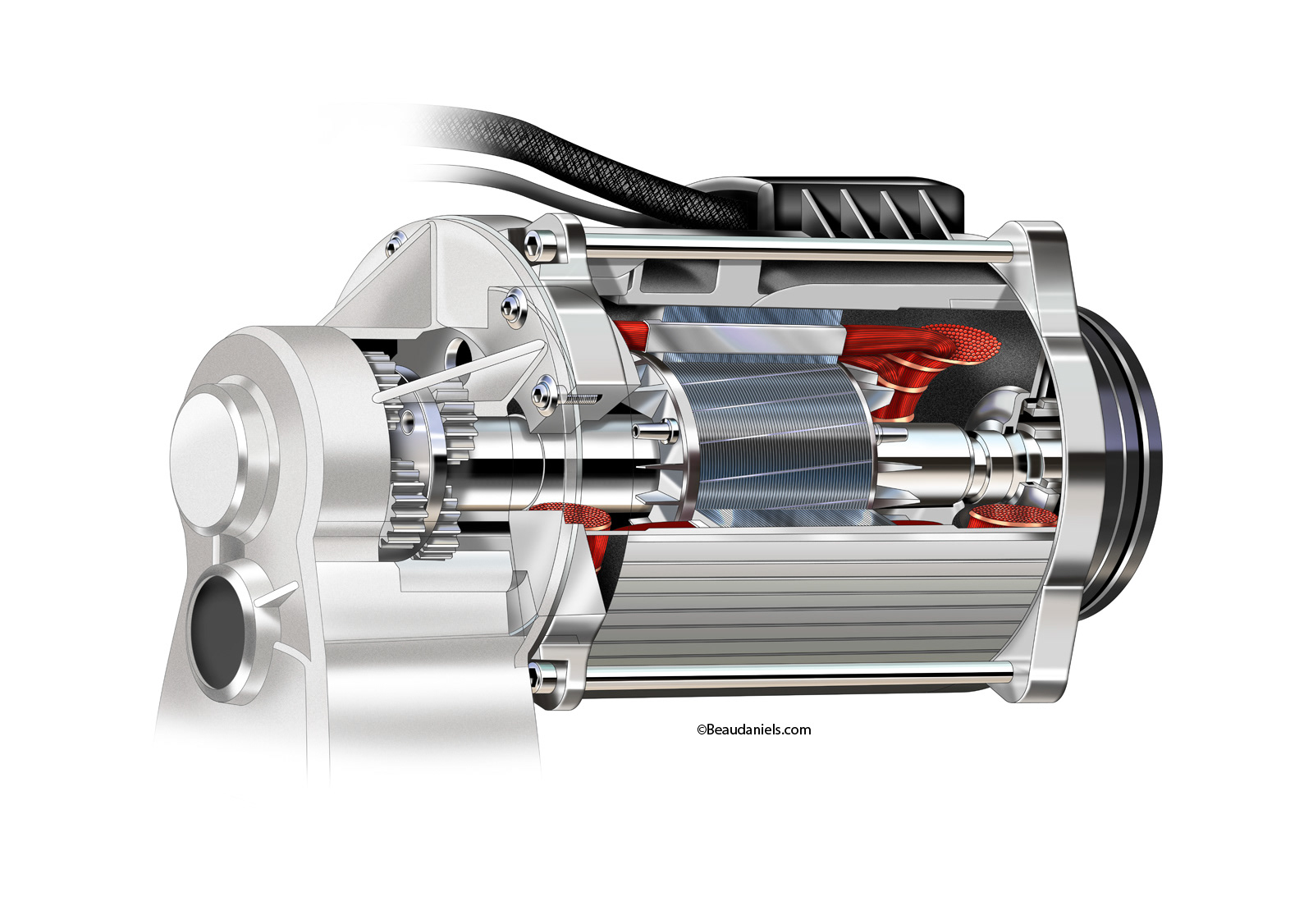 A cutaway illustration of the electric motor they use in the golf carts.