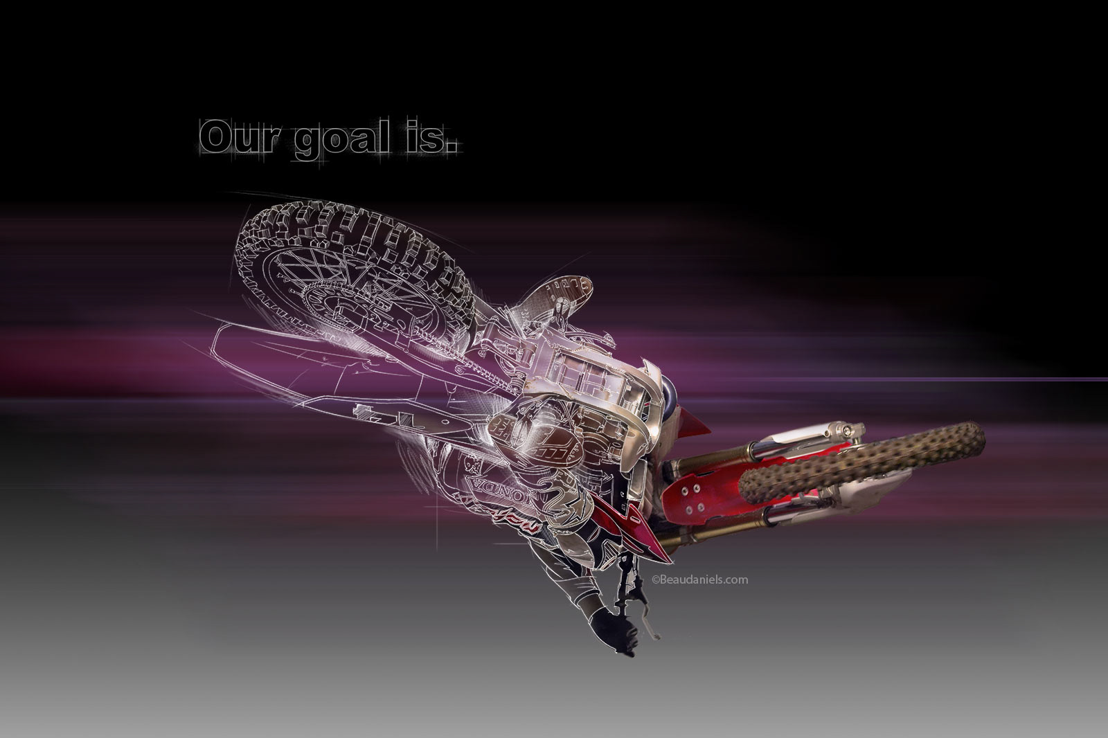 Honda CRF technical drawing combined with photography