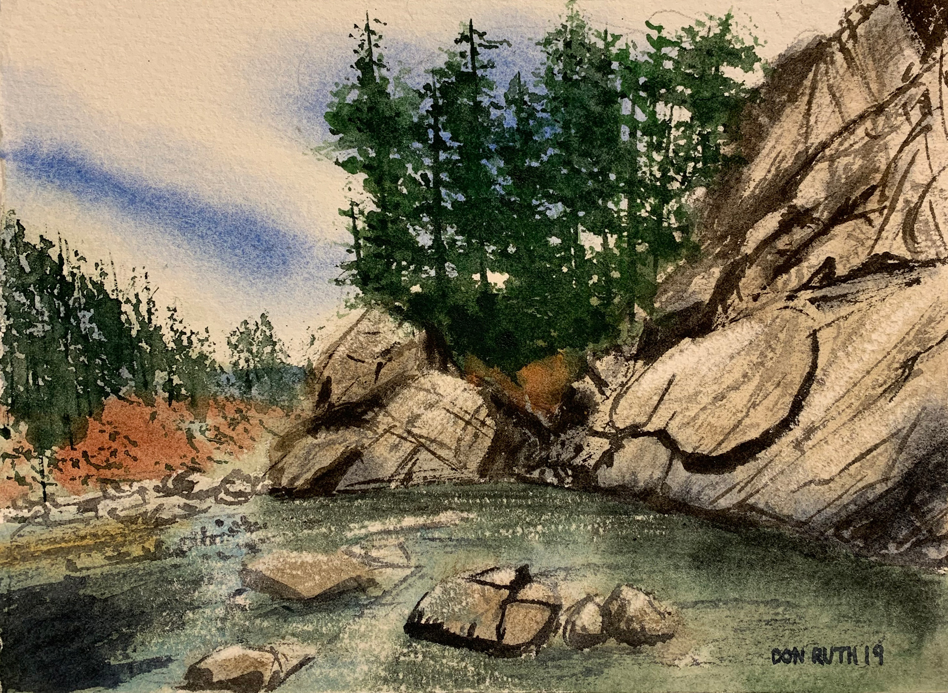 Watercolor Florissant River CO Don Ruth the Works
