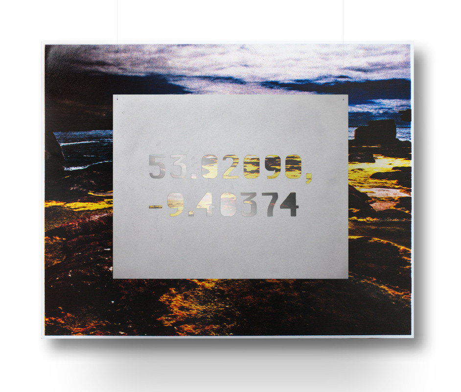 53.02090, -9.40374; Digital Print and Painted Plexiglas, 24"x36"(print), 18"x24" (plexiglas), 2011