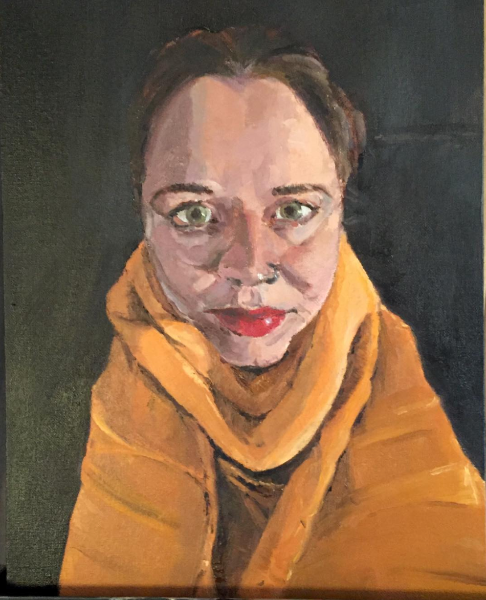 Portrait With Orange Scarf, 2018, Oil on Canvas