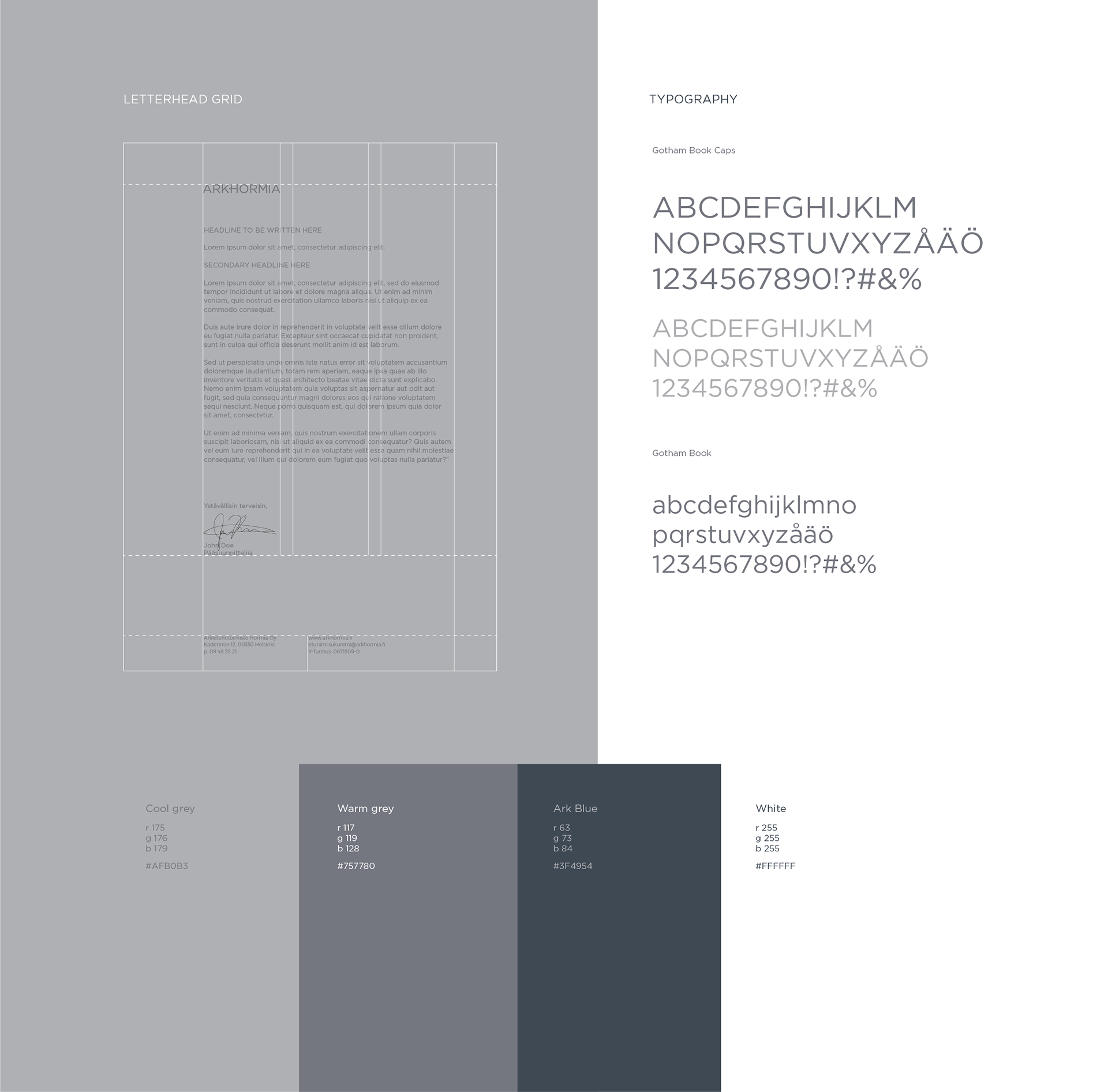 Brand Identity and Web Design for Architecture firm Arkhormia. Through the gestalt principles of Modernist Design as a foundation, the company has strived to create functional, sustainable and long-lasting architecture and interior solutions since the year 1987. The identity needed to be modernised and more structured from not having been touched for years. The new identity reflects the firm's high appreciation and use of Modernist and Scandinavian Architecture and Interior Design.