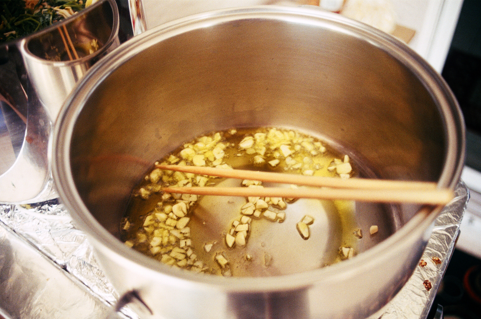 Sautéing garlic.