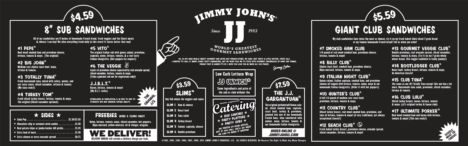 Menu from jimmy deals johns