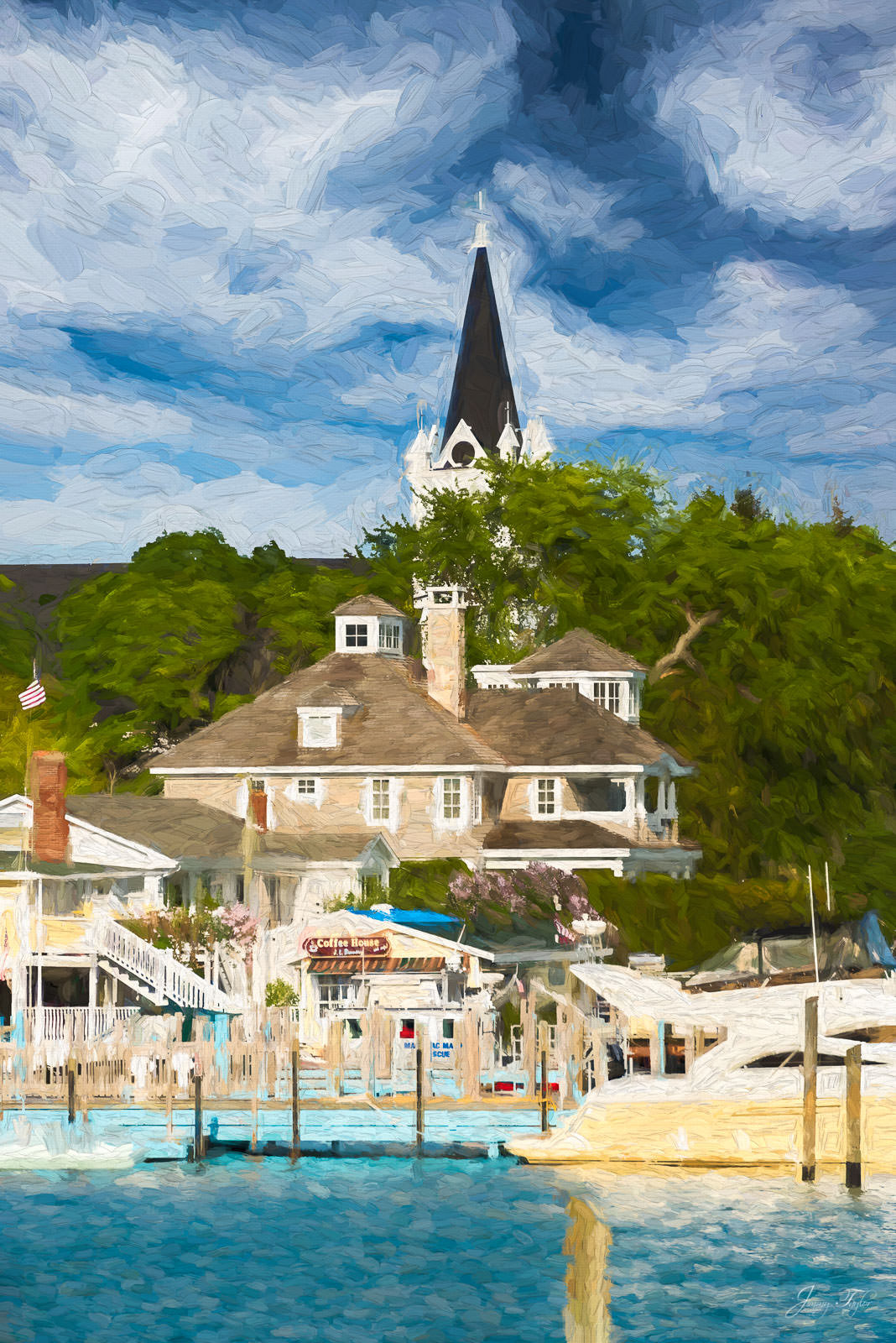 Mackinac Island Painting - The marina and view beyond on a summer evening