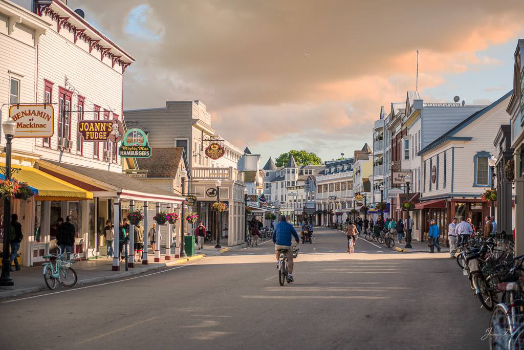 Sunset skies early evening on Main Street, Mackinac Island