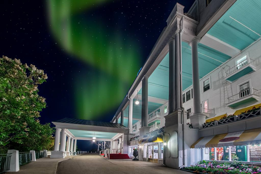 Aurora night skies at The Grand Hotel, Mackinac Island