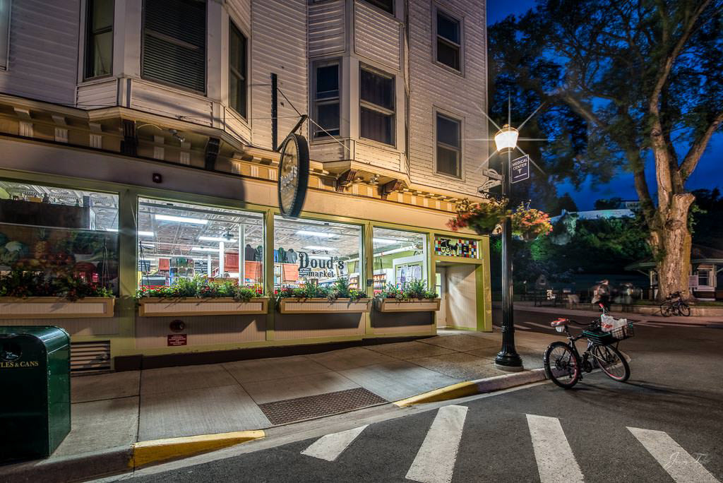 The best photos of Mackinac Island at Night. Doud's Market.