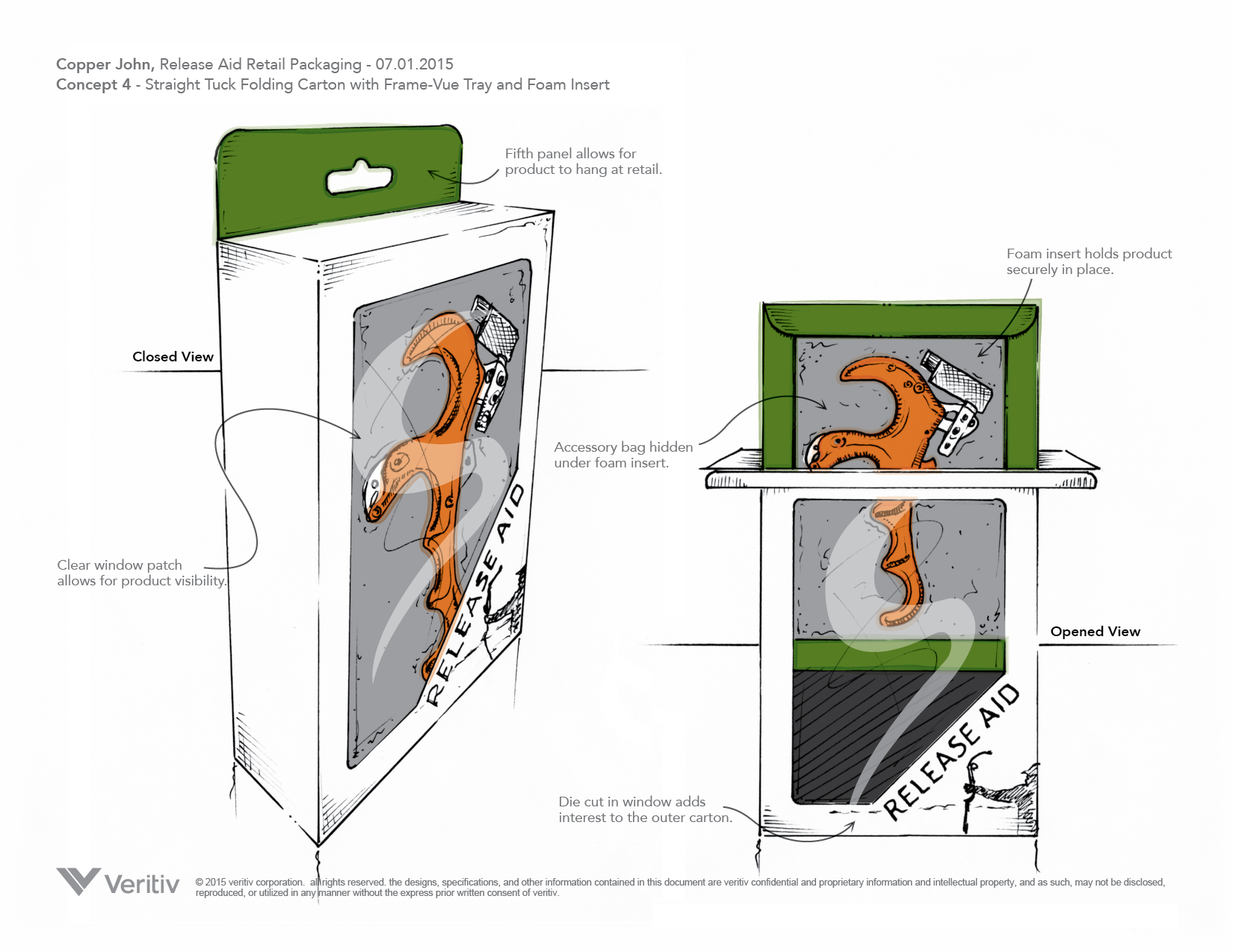 Concept sketch for Copper John's Release Aid retail packaging designed by Andrew Thompson