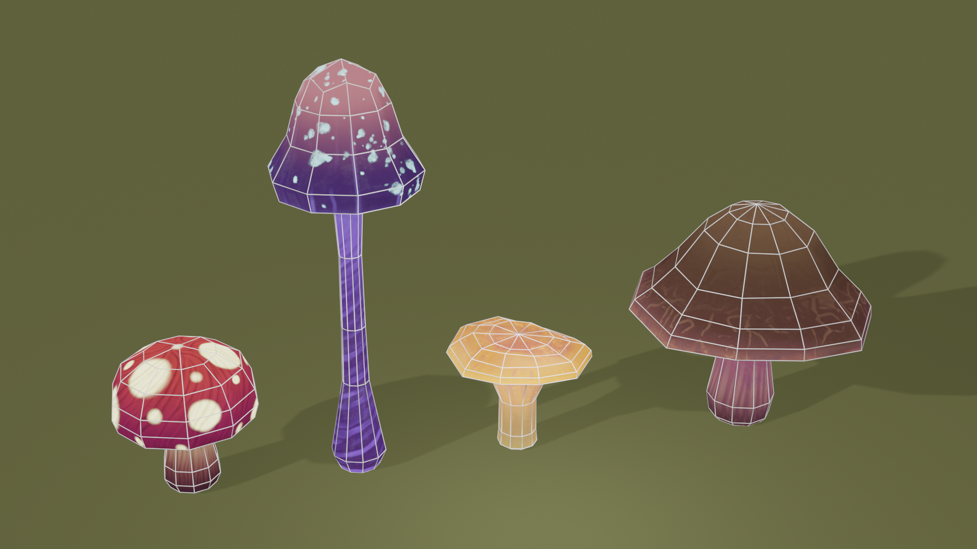 3D Mushrooms Wireframe