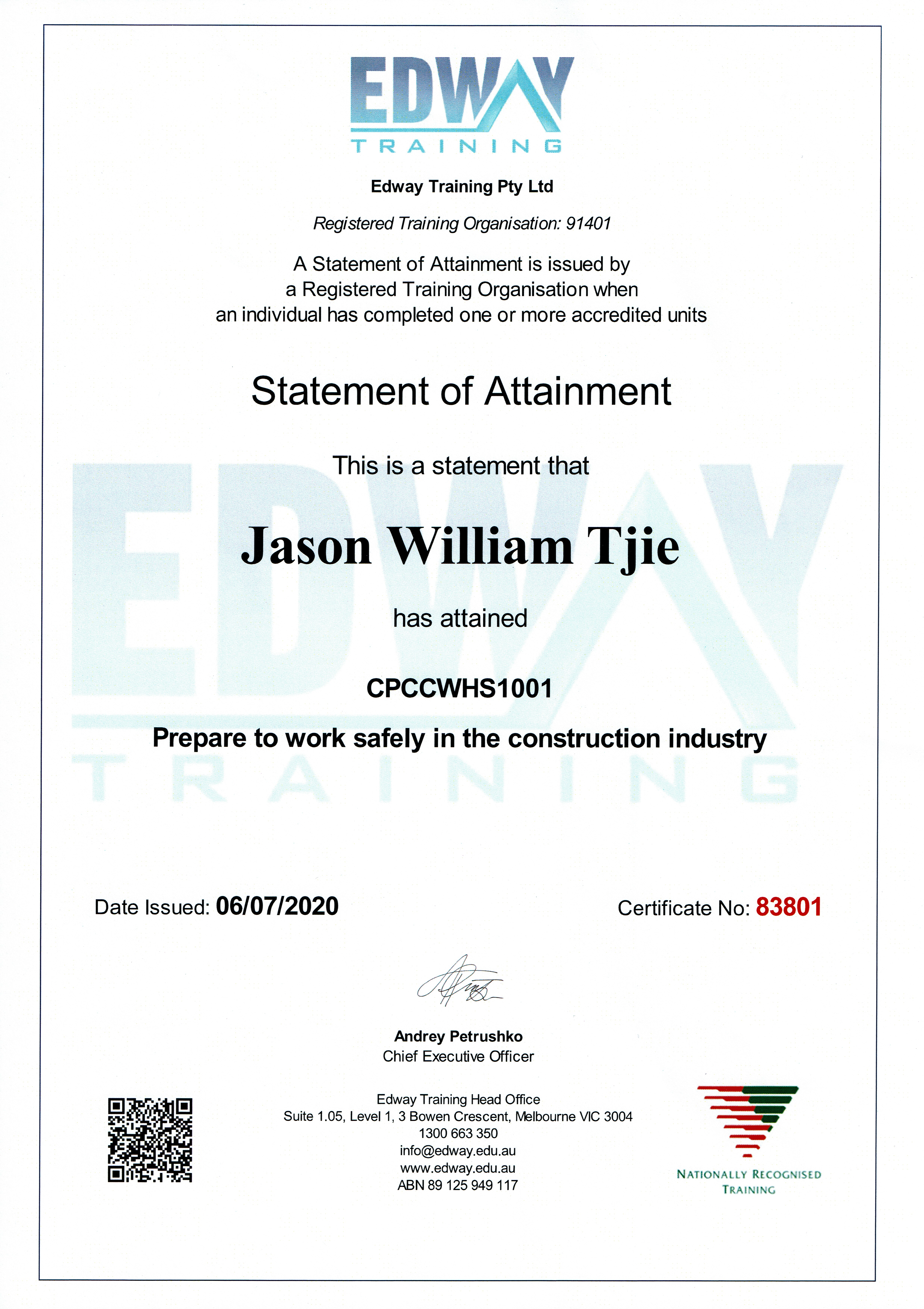 White Card Induction Training