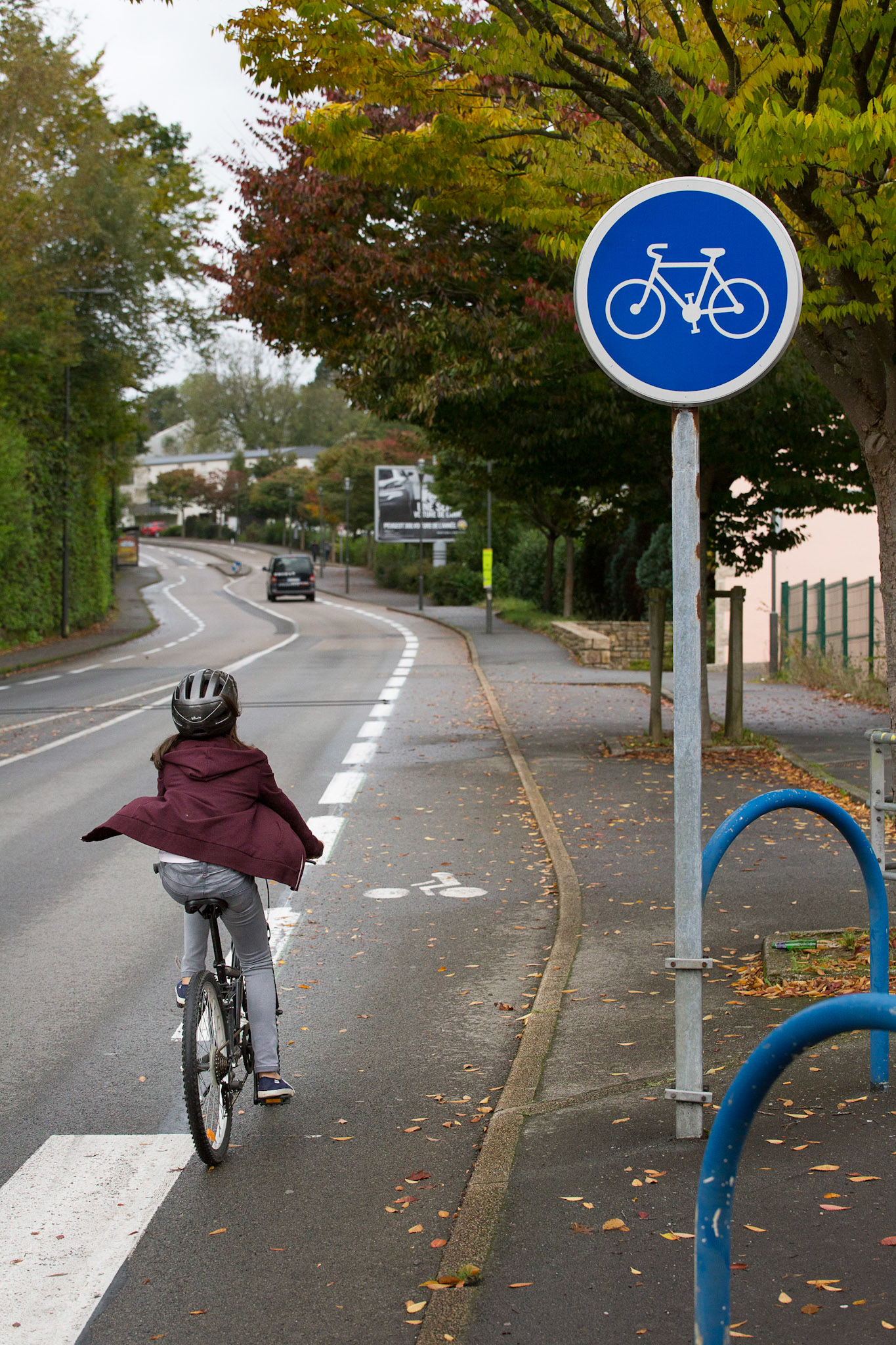 Sur l'avenue des oiseaux à Quimper, les pistes cyclables ont changé de couleur. De vert, elles se sont devenues blanches.