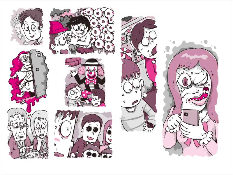 イラストレーター森のくじらの絵本 児童書 こどもイラストなどなどね 怪談イラスト 大泉書店 めちゃくちゃこわい99話 怪談バス あの世行き