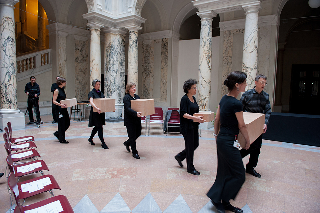 Arrival of Maori human remains in the Hall of Columns Vienna World Museum. Photo: KHM Museum Association