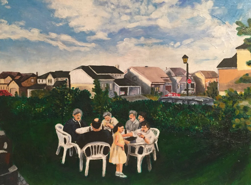 “Suburbia, Twice (ii)” 14″ x 11″, Acrylic on wood panel, 2017