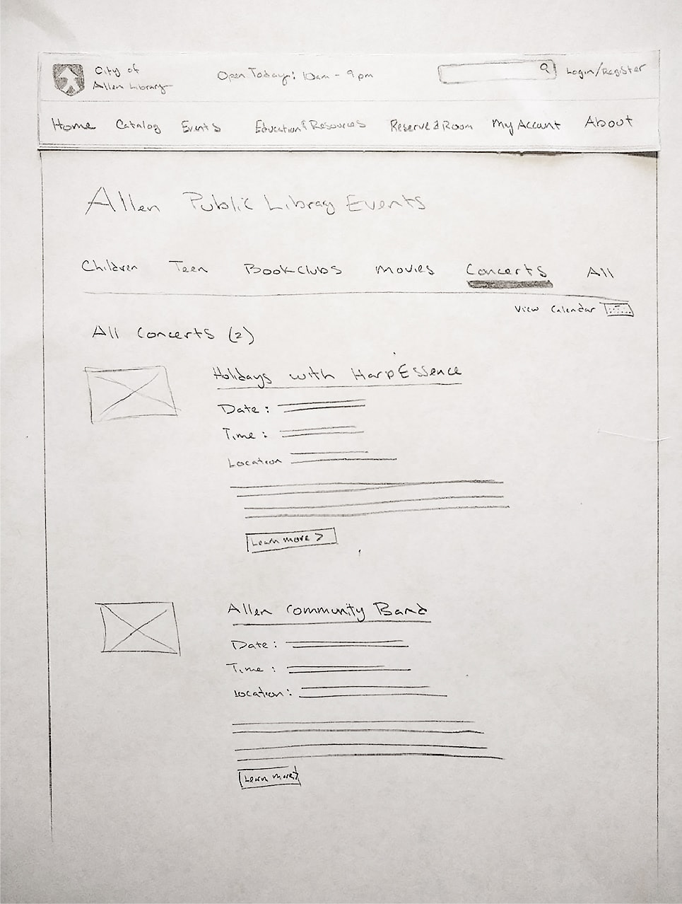 Events Wireframe