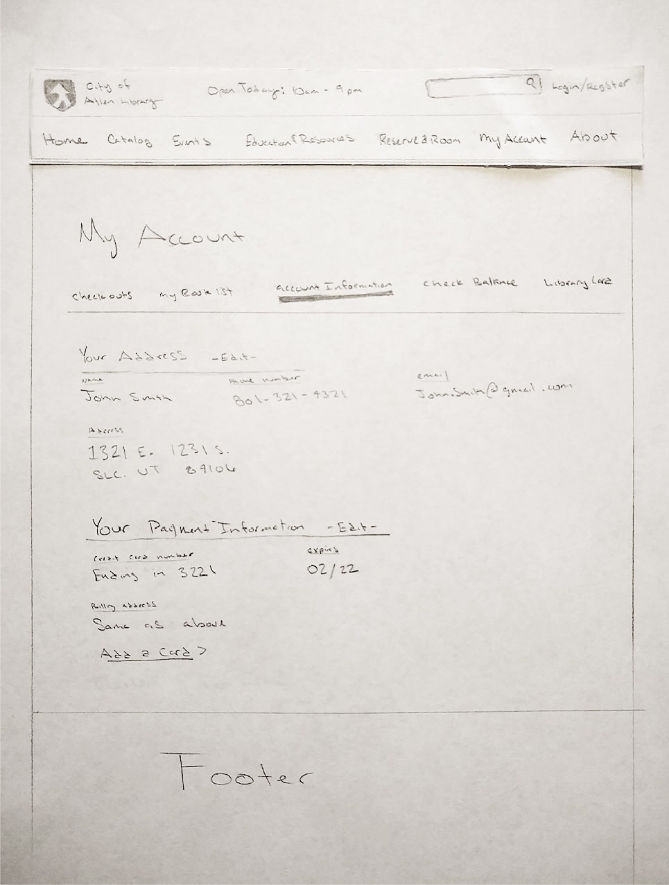 Account- Information Wireframe