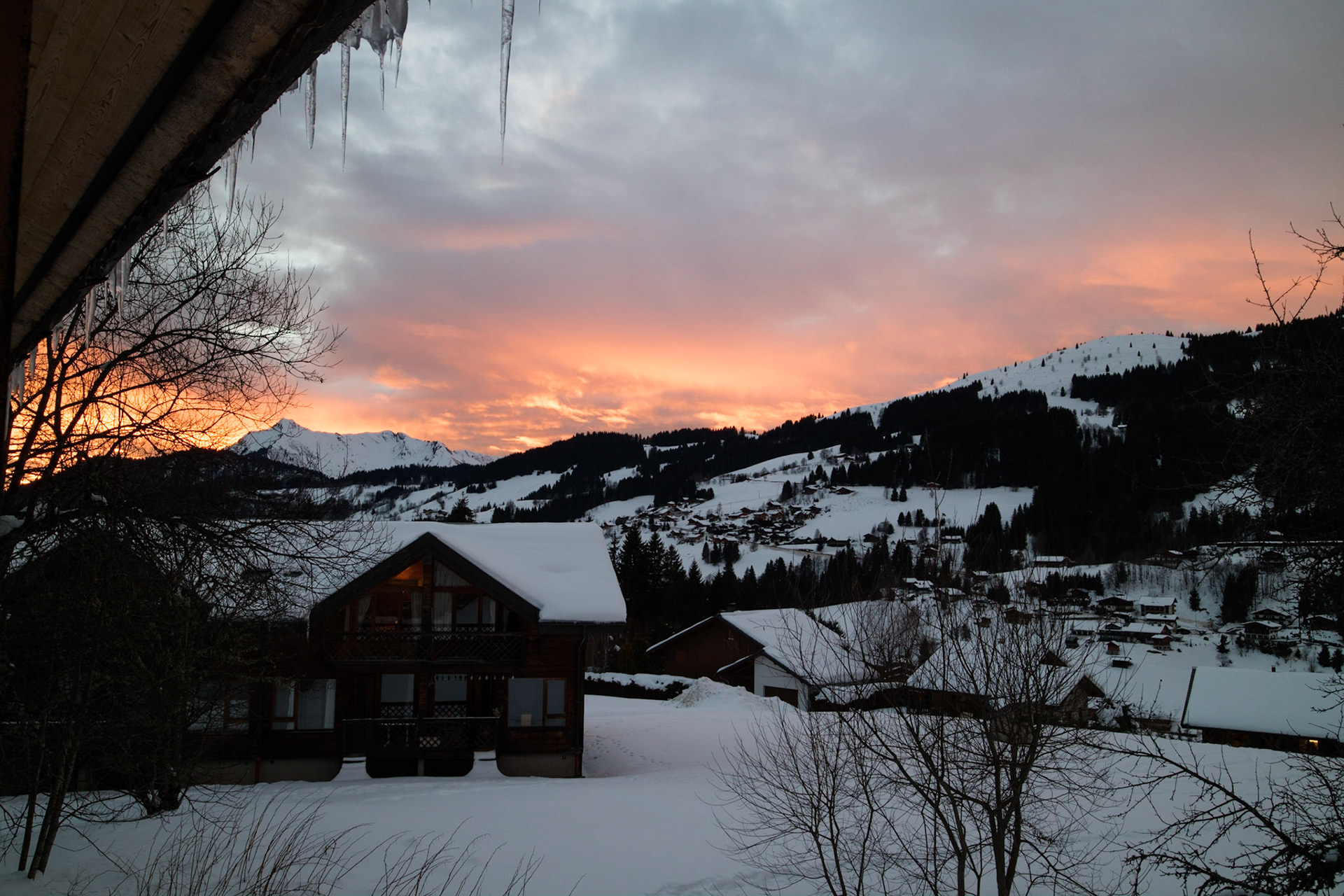 Stunning sunset from our room at Ferme de Montagne