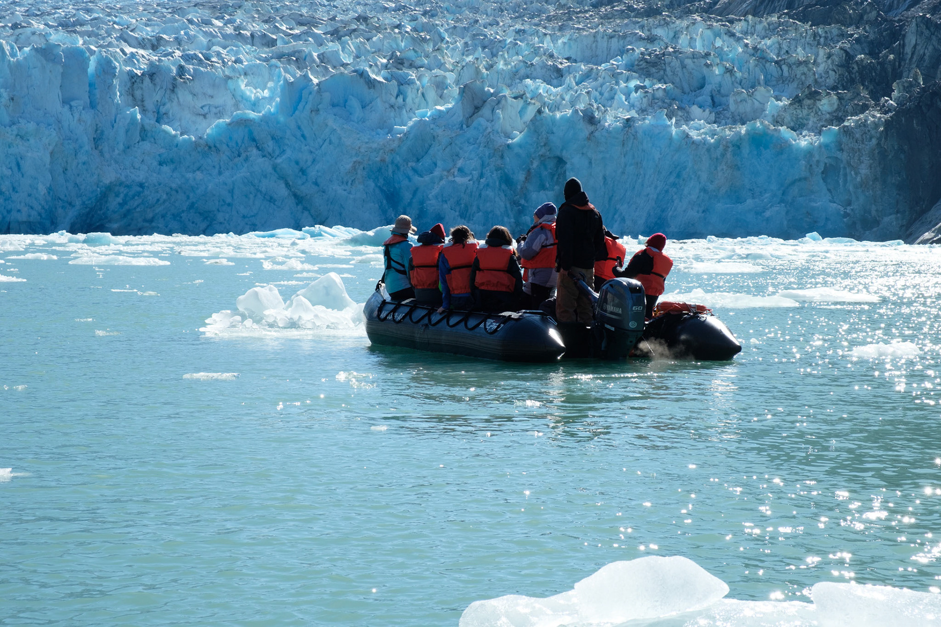 Zodiac a quarter of a mile from Dawes Glacier