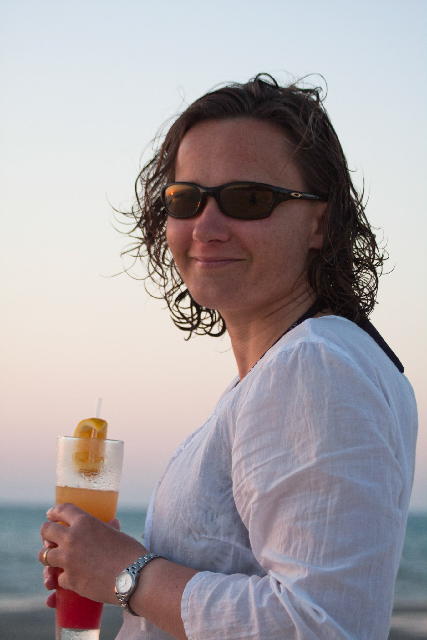 Cocktails on the beach at sunset