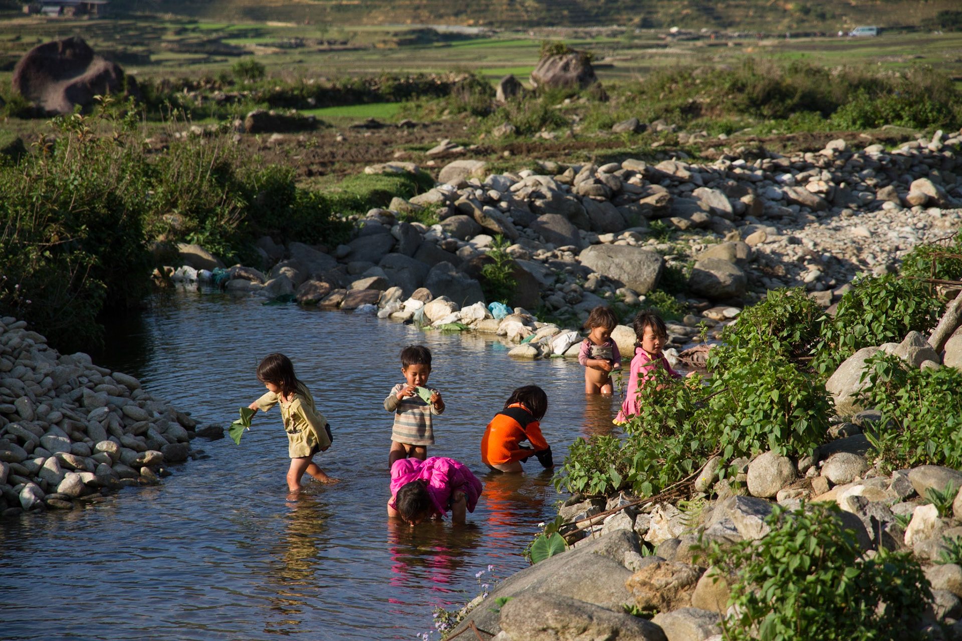 Children playing in the river
