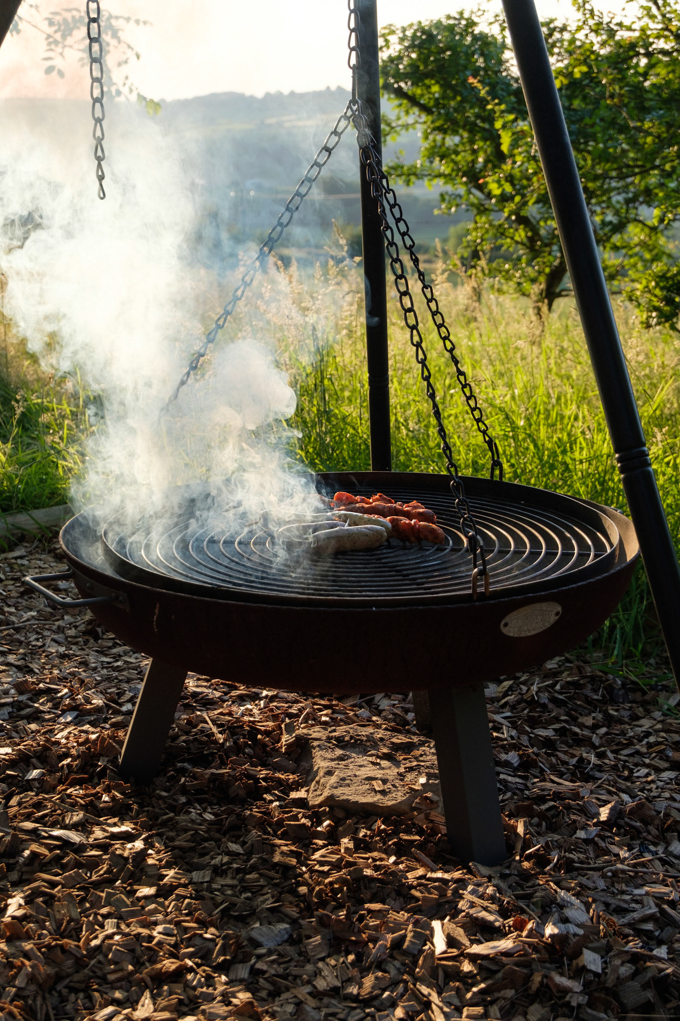 Barbecuing over the fire pit