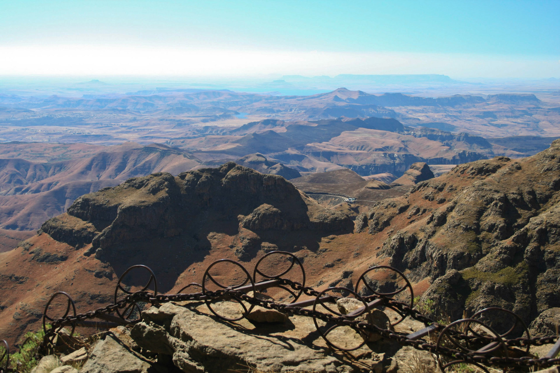 Drakensberg view and bottom of chain ladders on Amphitheatre walk